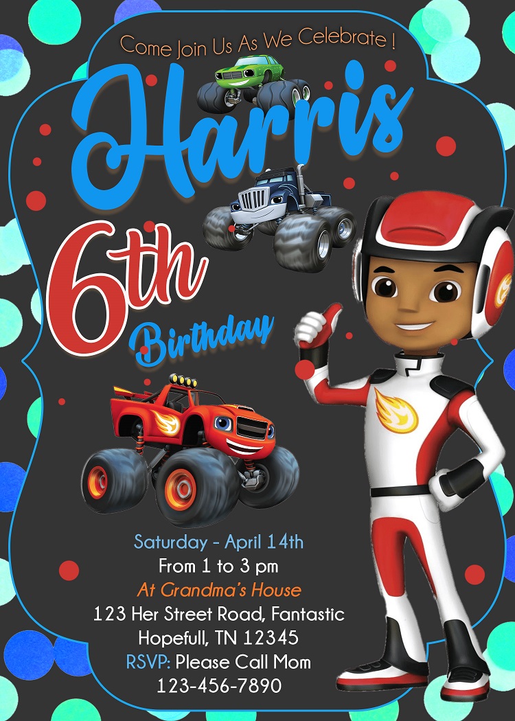 Editable Blaze and the Monster Machines Birthday Invitation DIY