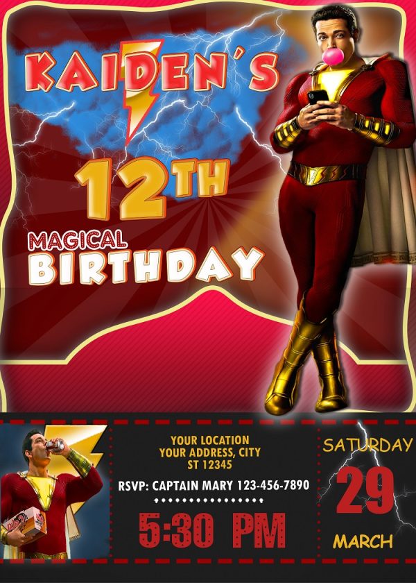 Shazam Birthday Party Invitation 2 