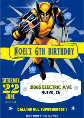 Xmen Wolverine Birthday Invitation