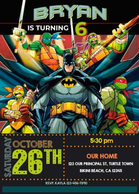 Batman vs Teenage Mutant Ninja Turtles Birthday Invitation