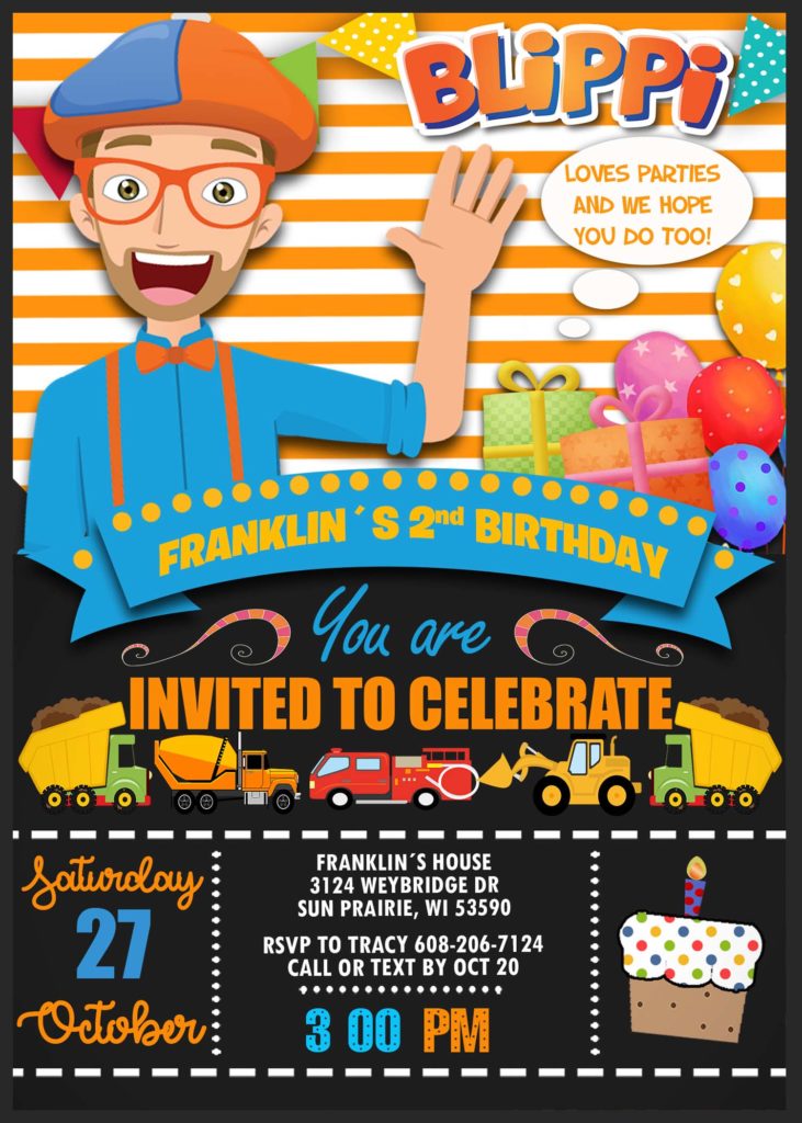 Blippi Birthday Party Invitation 2 Fantastic Invite