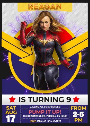 Captain Marvel Birthday Party Invitation