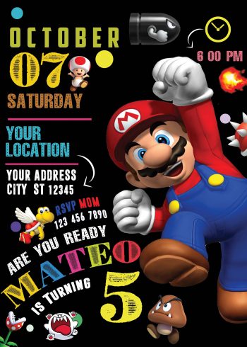 Mario Bros Birthday Party Invitation