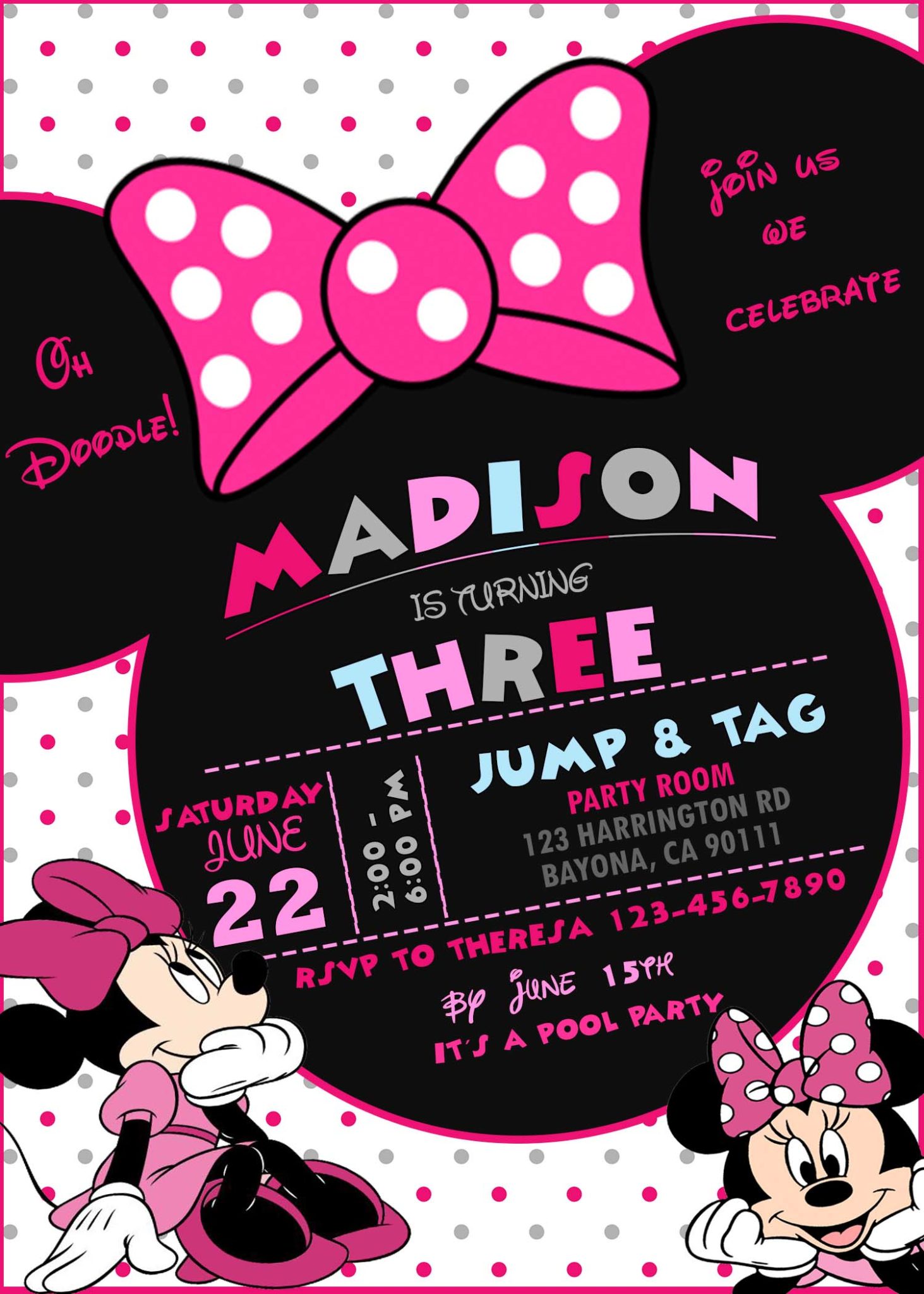 Minnie Mouse Birthday Girl Invitation 2 | Adorable Invite