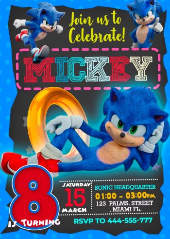 Sonic The Hedgehog Birthday Party Invitation