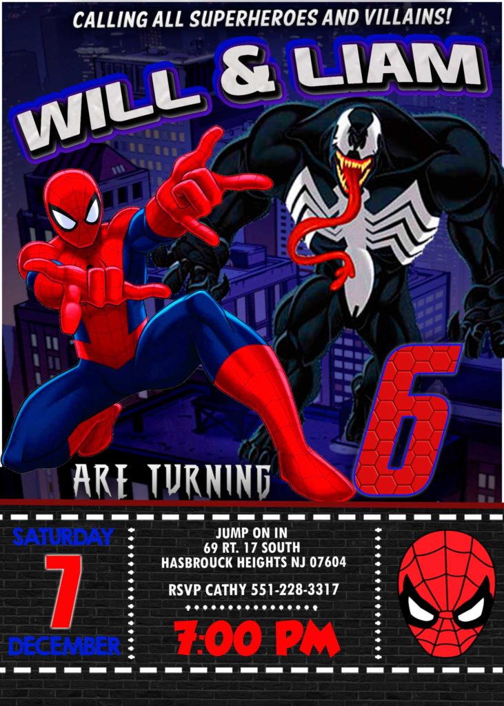 Spiderman and Venom Birthday Party Invitation | Terrific Invite
