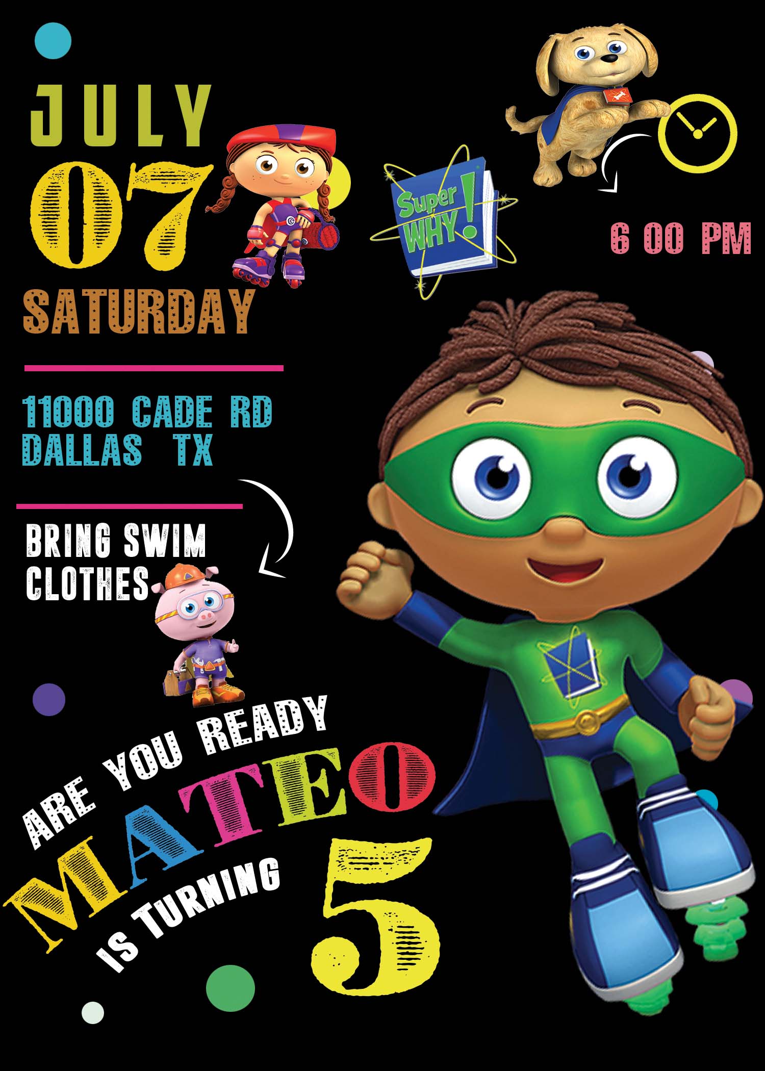 Super Why Birthday Party Invitation 2 | Amazing Invite