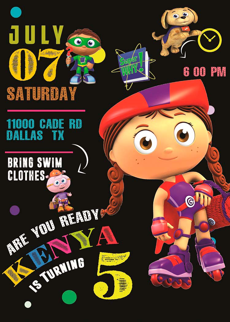 Super Why Birthday Party Invitation Amazing Designs Us