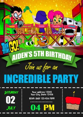 Teen Titans Go Birthday Party Invitation 2