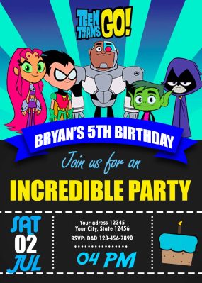 Teen Titans Go Birthday Party Invitation 3