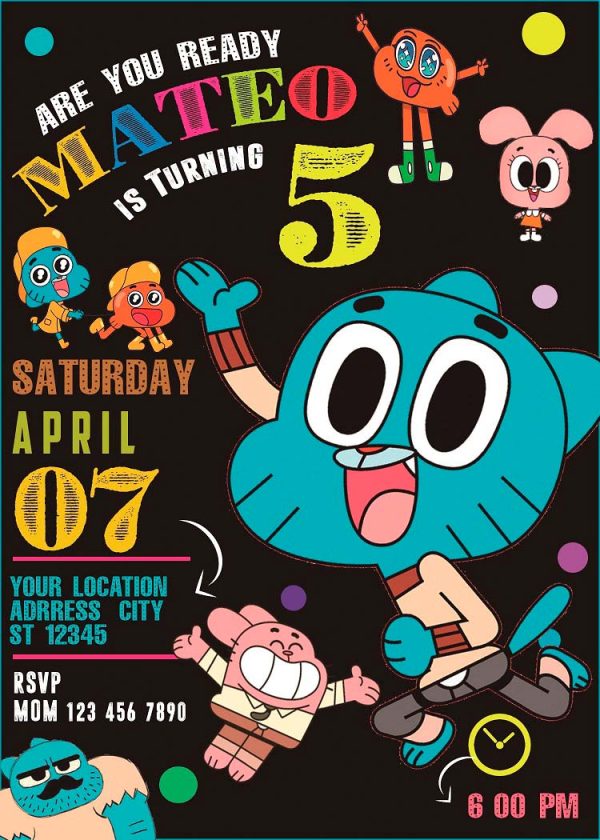 The Amazing World of Gumball Birthday Invitation