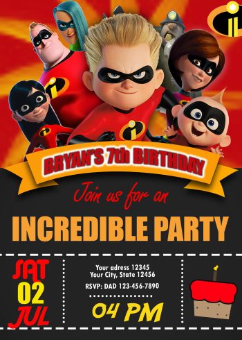 The Incredibles 2 Dash Birthday Invitation 2