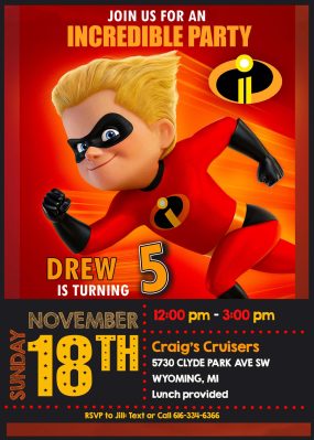 The Incredibles 2 Dash Birthday Invitation