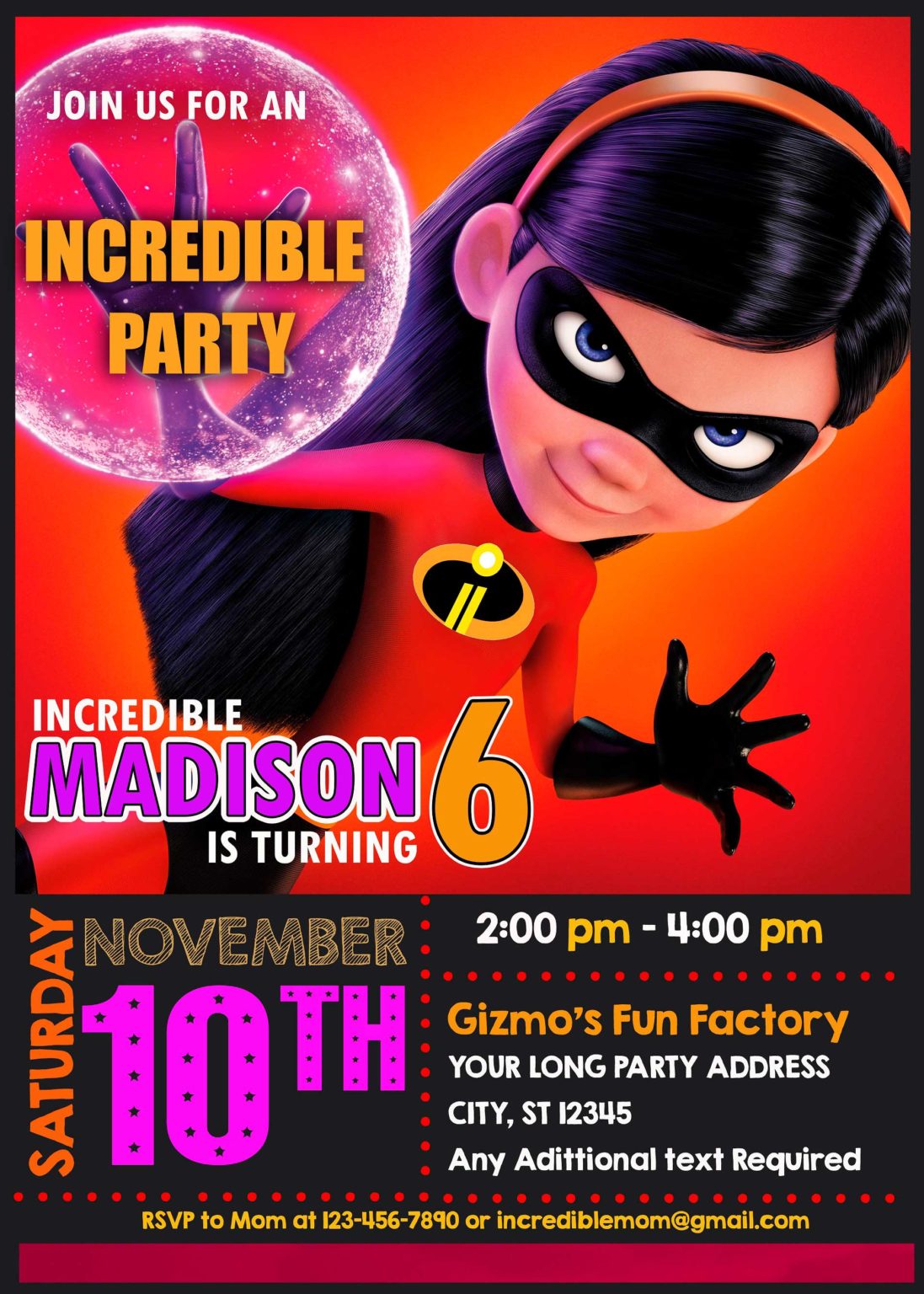 The Incredibles 2 Violet Birthday Invitation | Amazing Card