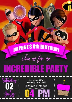 The Incredibles 2 Violet Birthday Invitation 2