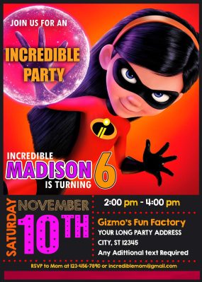 The Incredibles 2 Violet Birthday Invitation