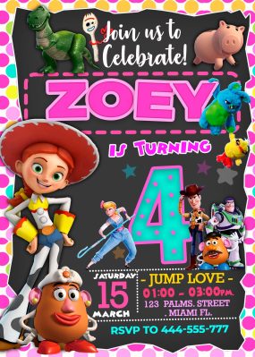 Toy Story 4 Girl Birthday Party Invitation