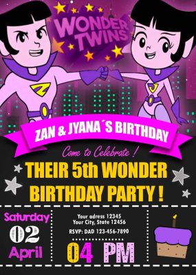 Wonder Twins Birthday Party Invitation
