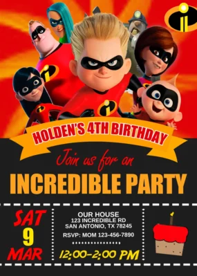 The Incredibles 2 Dash Birthday Invitation