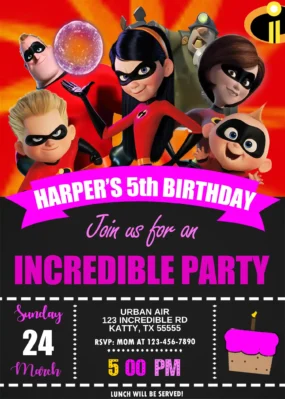 The Incredibles 2 Violet Birthday Invitation