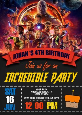 Avengers Infinity War Birthday Party Invitation