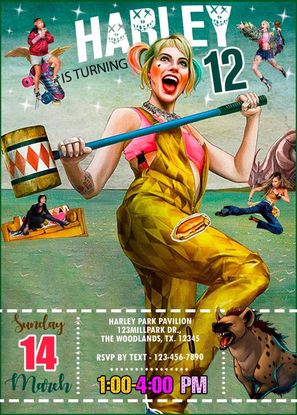 Harley Quinn Birthday Party Invitation | DigitalInvite