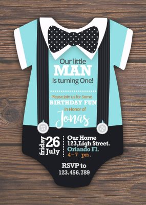 Bow-Tie Onesie Birthday Invitation