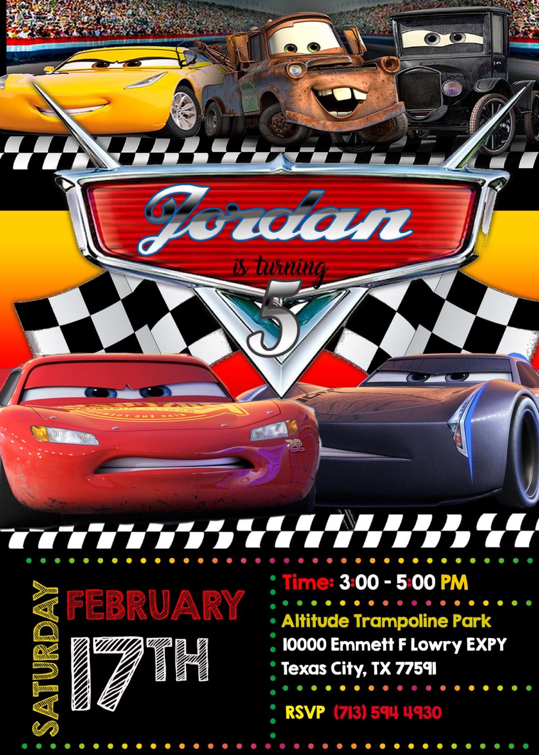 Cars 3 Birthday Party Invitation | Phenomenal Invite