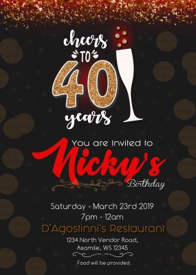Cheers to 40 Years Birthday Invitation