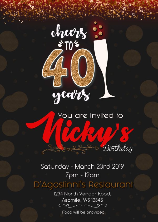 Cheers to 40 Years Birthday Invitation | Fabulous Invite