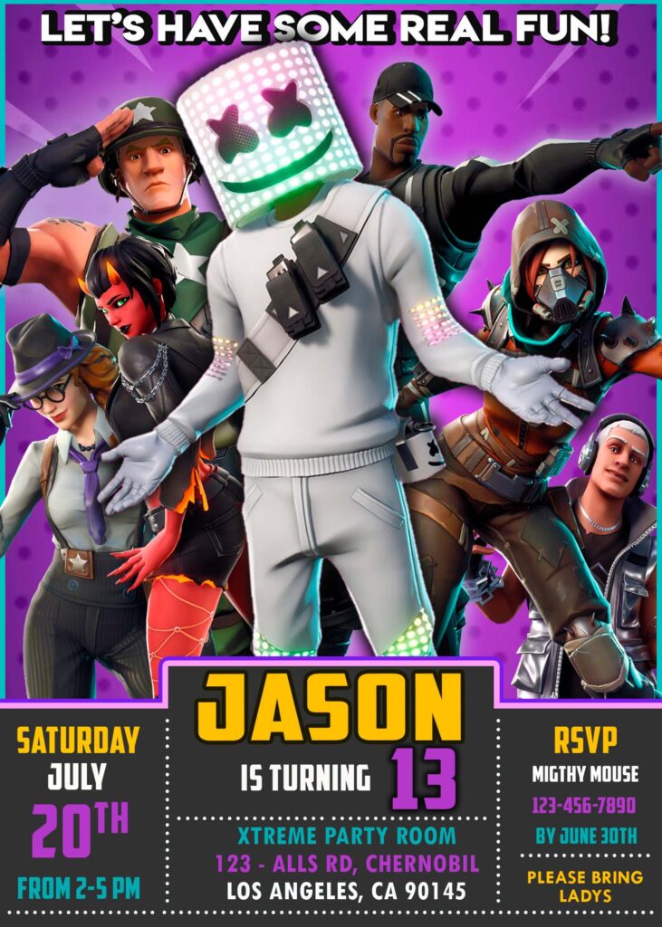 Fortnite Marshmello Birthday Invitation | Awesome Invite