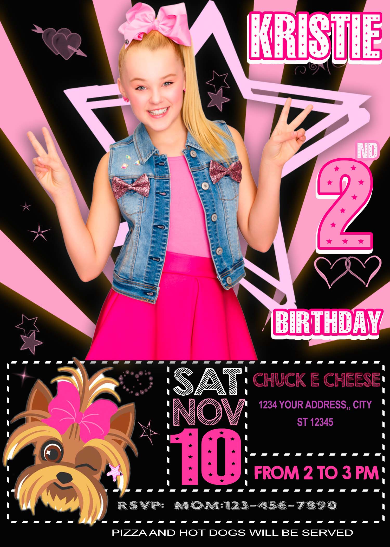 Jojo Siwa Birthday Party Invitation 2 Sweet Invite