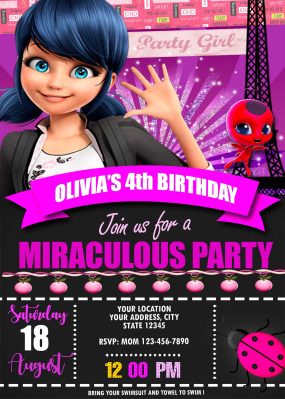 Miraculous Ladybug Birthday Party Invitation