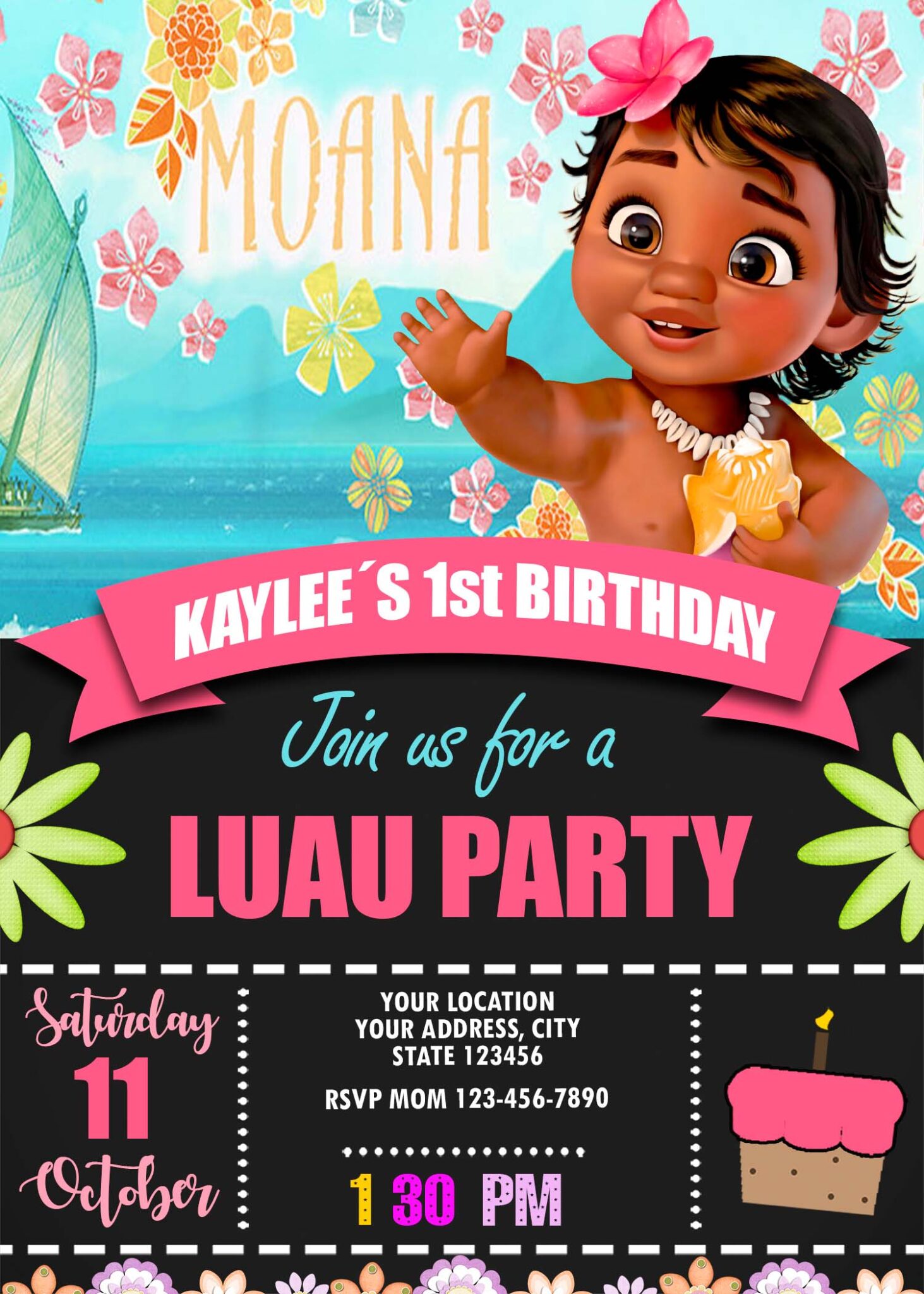 Moana Birthday Invitation | FREE Backside | 24H Ready