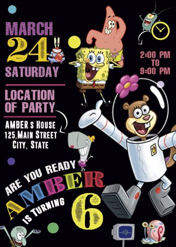 Spongebob Squarepants Birthday Party Invitation 2