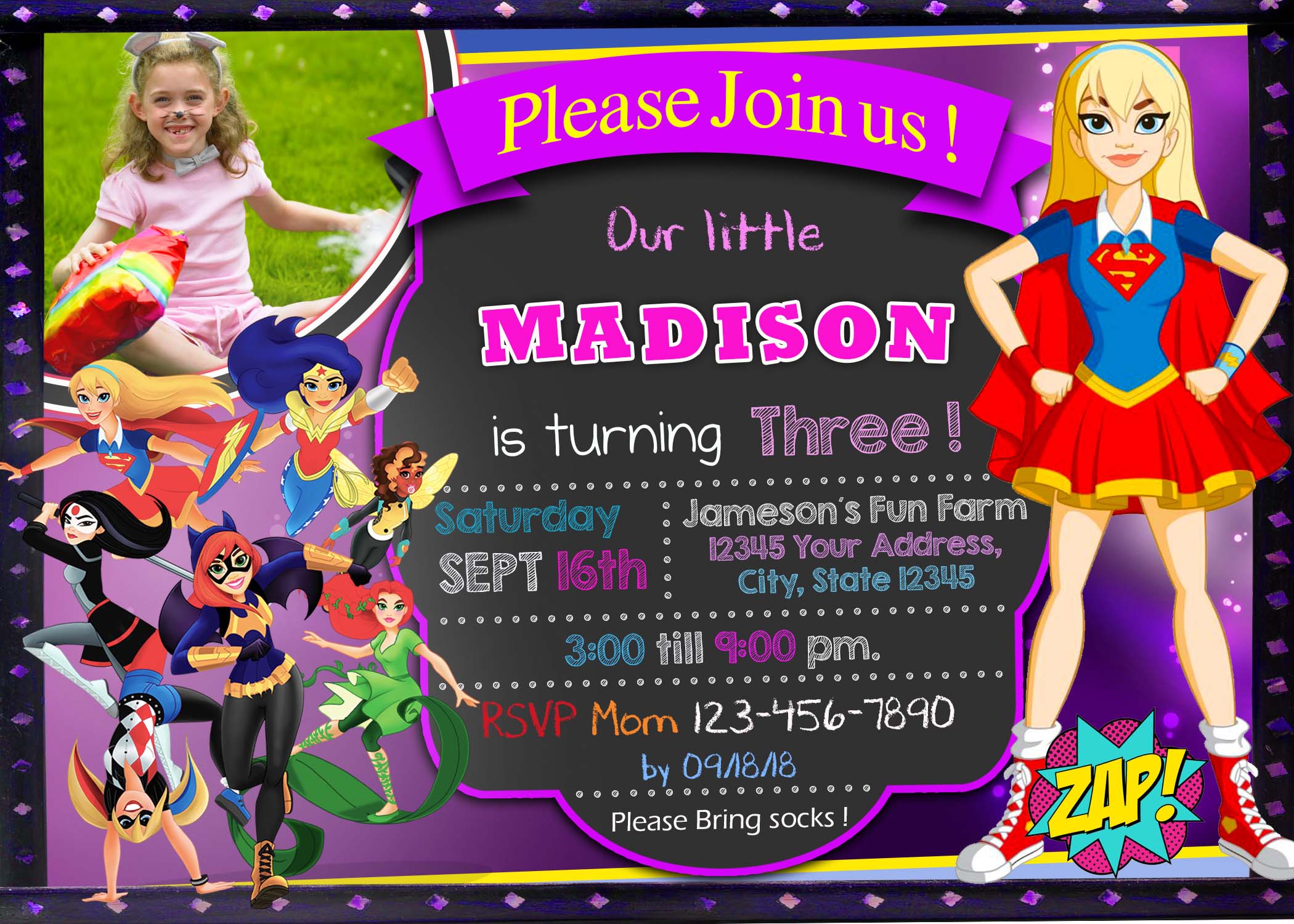 Supergirl Birthday Party Invitation 3 | Fantastic Invite