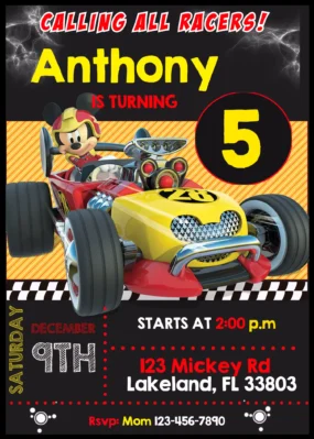 Mickey and the Roadster Racers Birthday Invitation