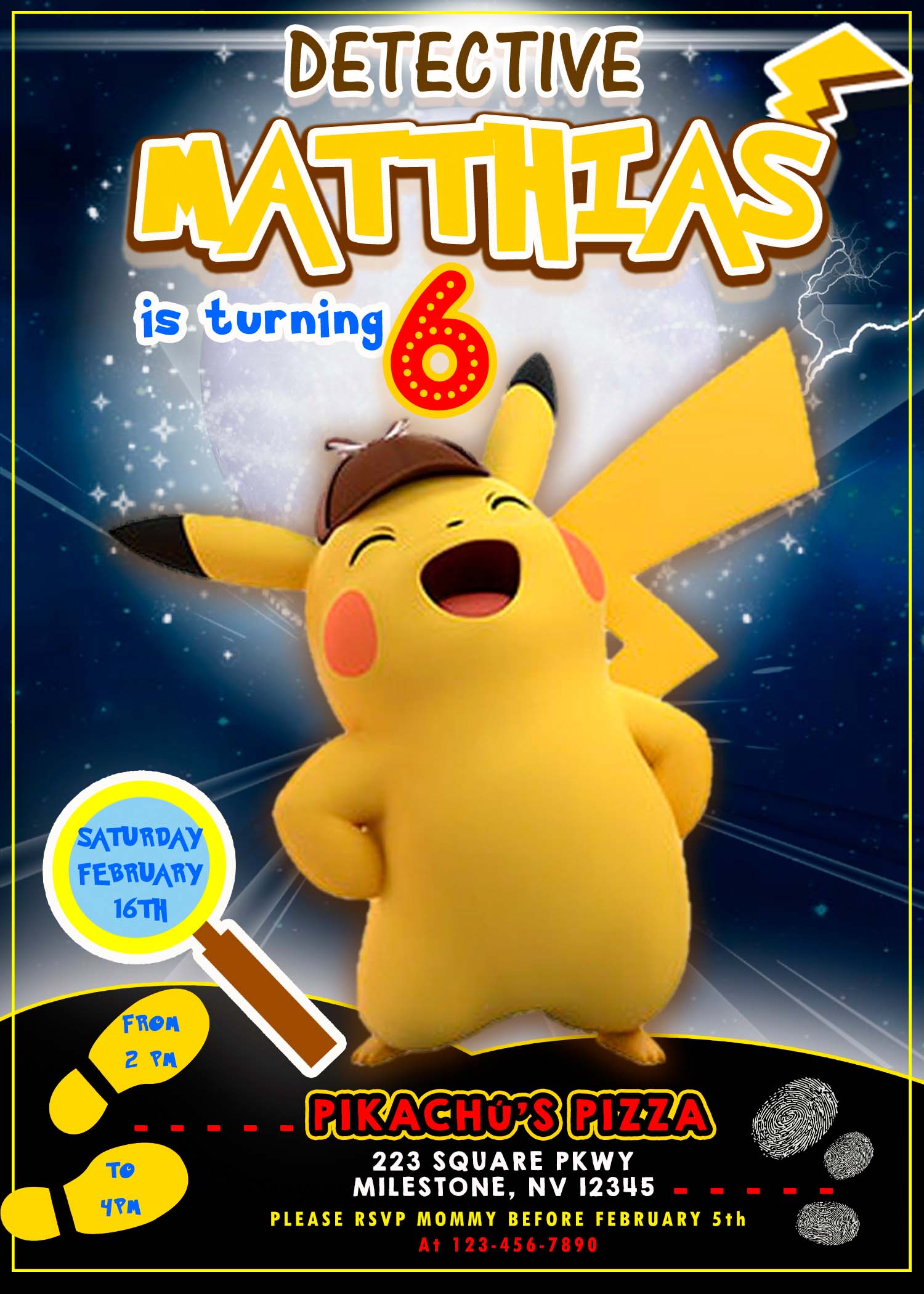 Detective Pikachu Birthday Party Invitation Amazing Designs Us - roblox detective pikachu