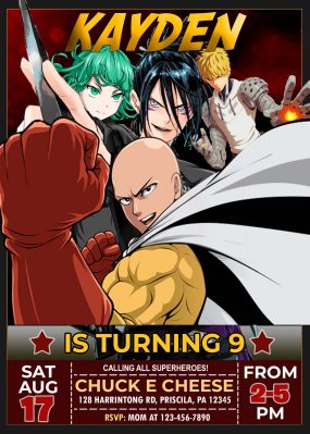 One Punch Man Birthday Party Invitation