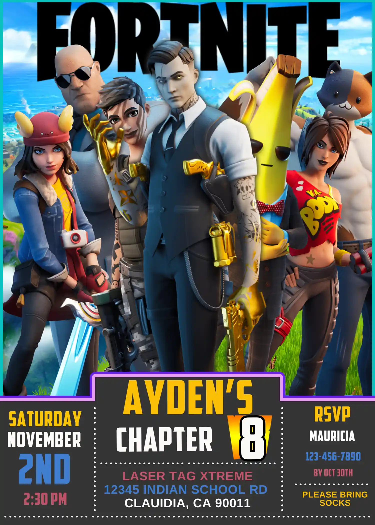 Editable Fortnite Midas Birthday Invitation Template | Stunning Invite