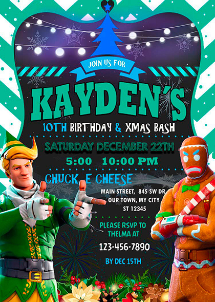 Fortnite Christmas Birthday Party Invitation - Amazing Designs US