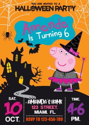 Peppa Pig Halloween Birthday Invitation