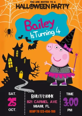 Peppa Pig Halloween Birthday Invitation
