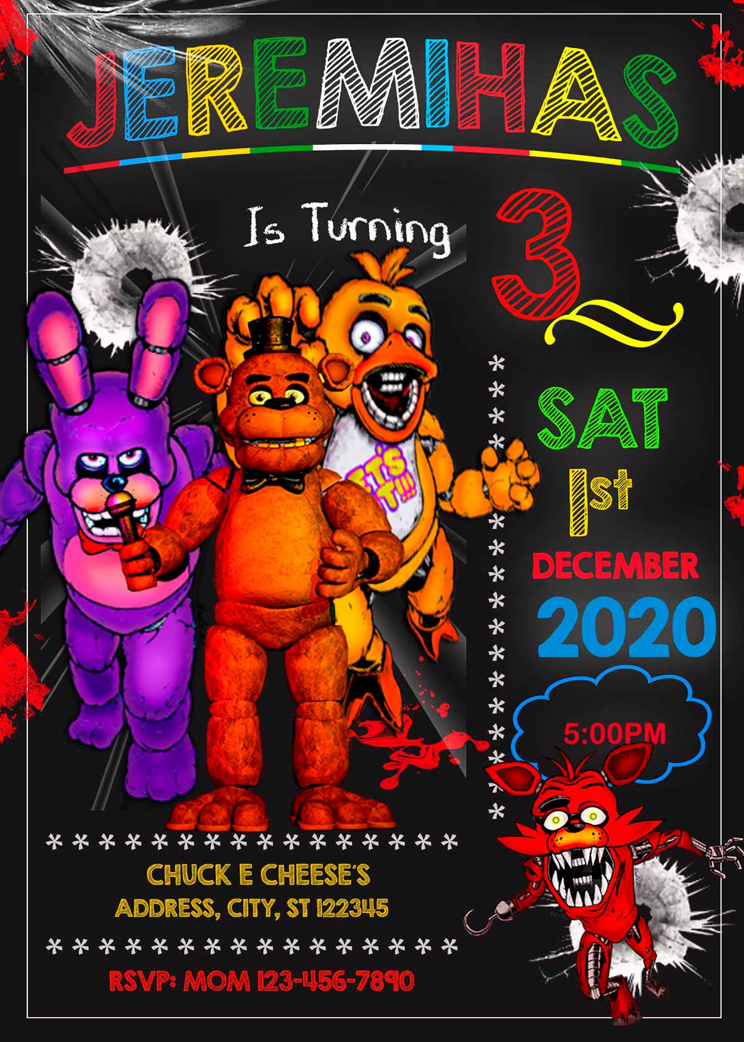 Five Nights at Freddy's FNAF Birthday Party Invitations - 15 Printed  w/envelopes