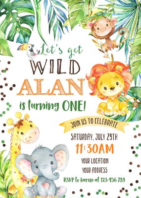 Jungle Animal Safari Birthday Invitation