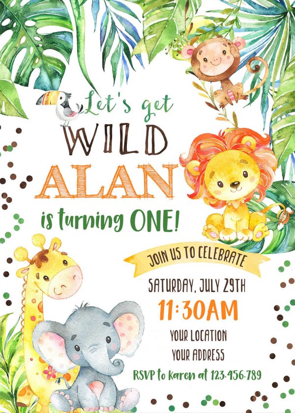 Jungle Animal Safari Birthday Invitation | Wild One Invite