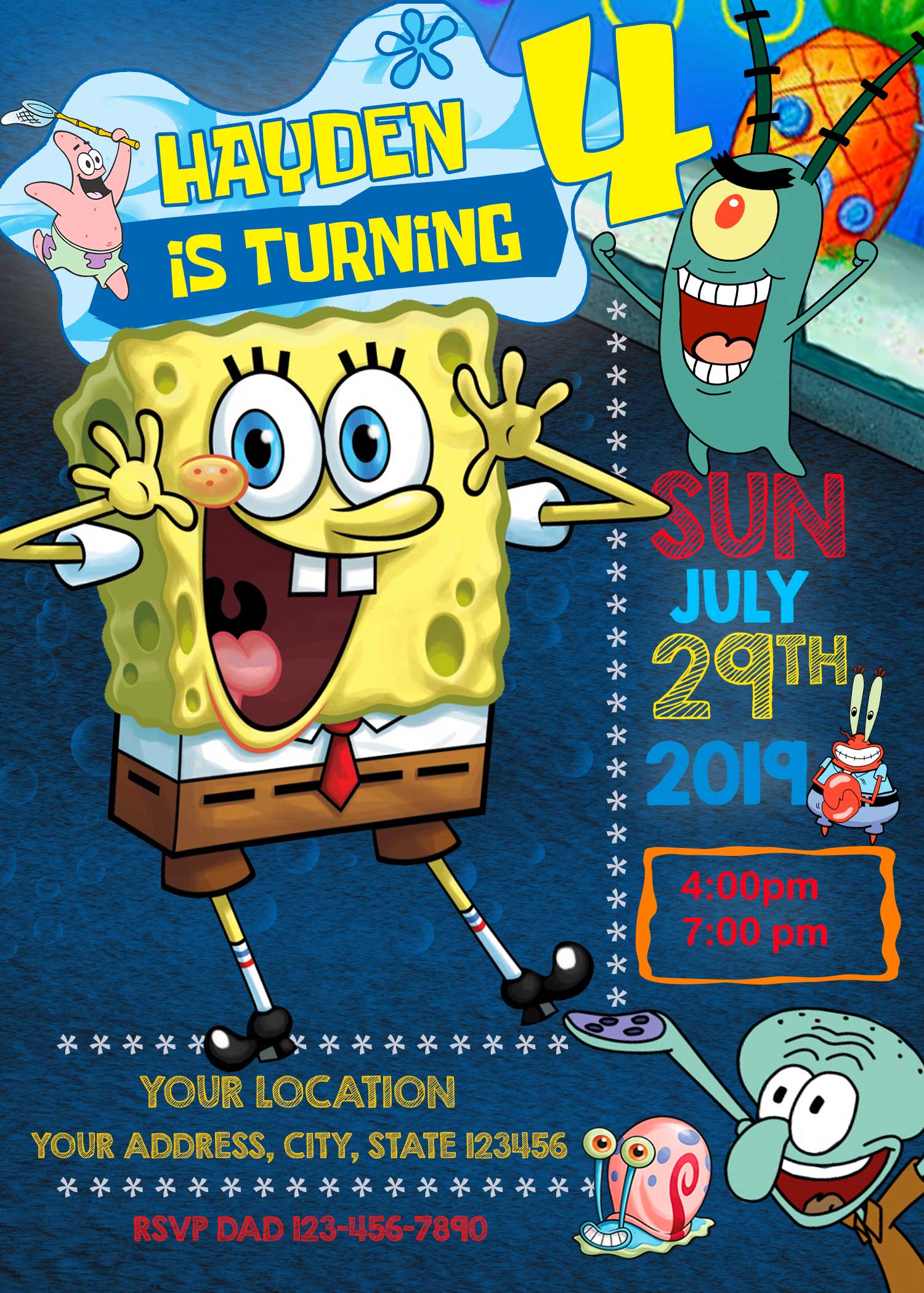 Free Printable Spongebob Birthday Party Invitations