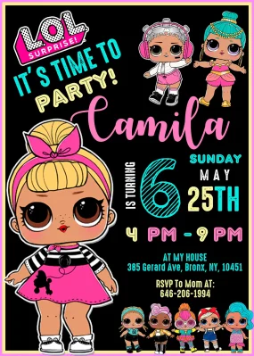 LOL Surprise Dolls Birthday Invitation Template