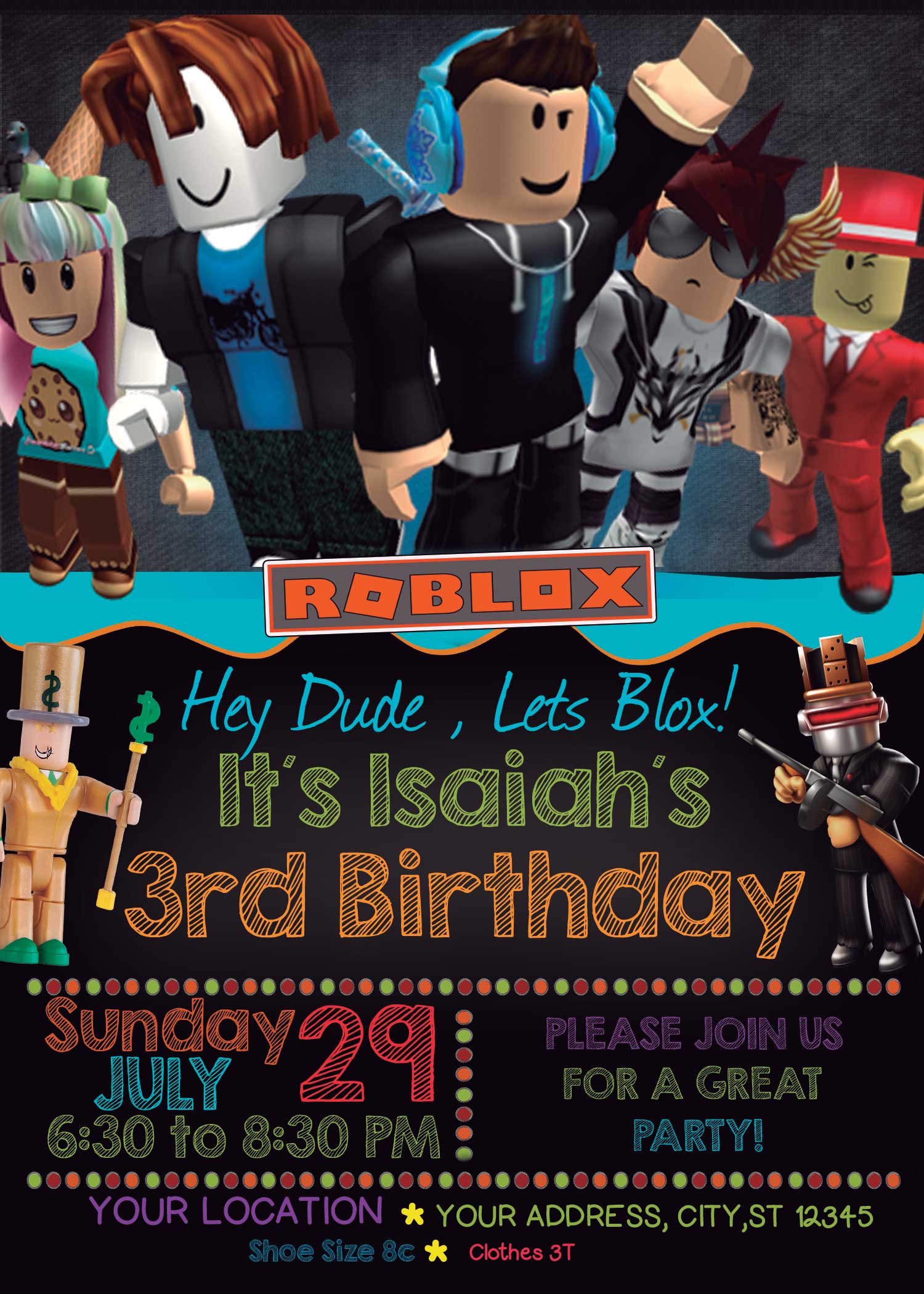 Roblox Birthday Invitation Amazing Party Invite - party city roblox birthday