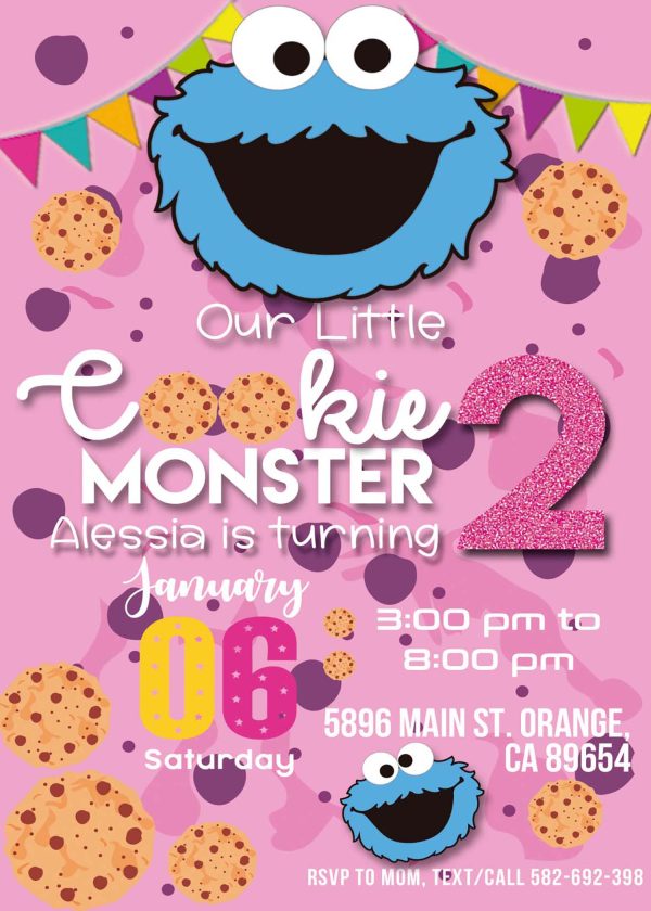 Cookie Monster Birthday Party Invitation for Girl